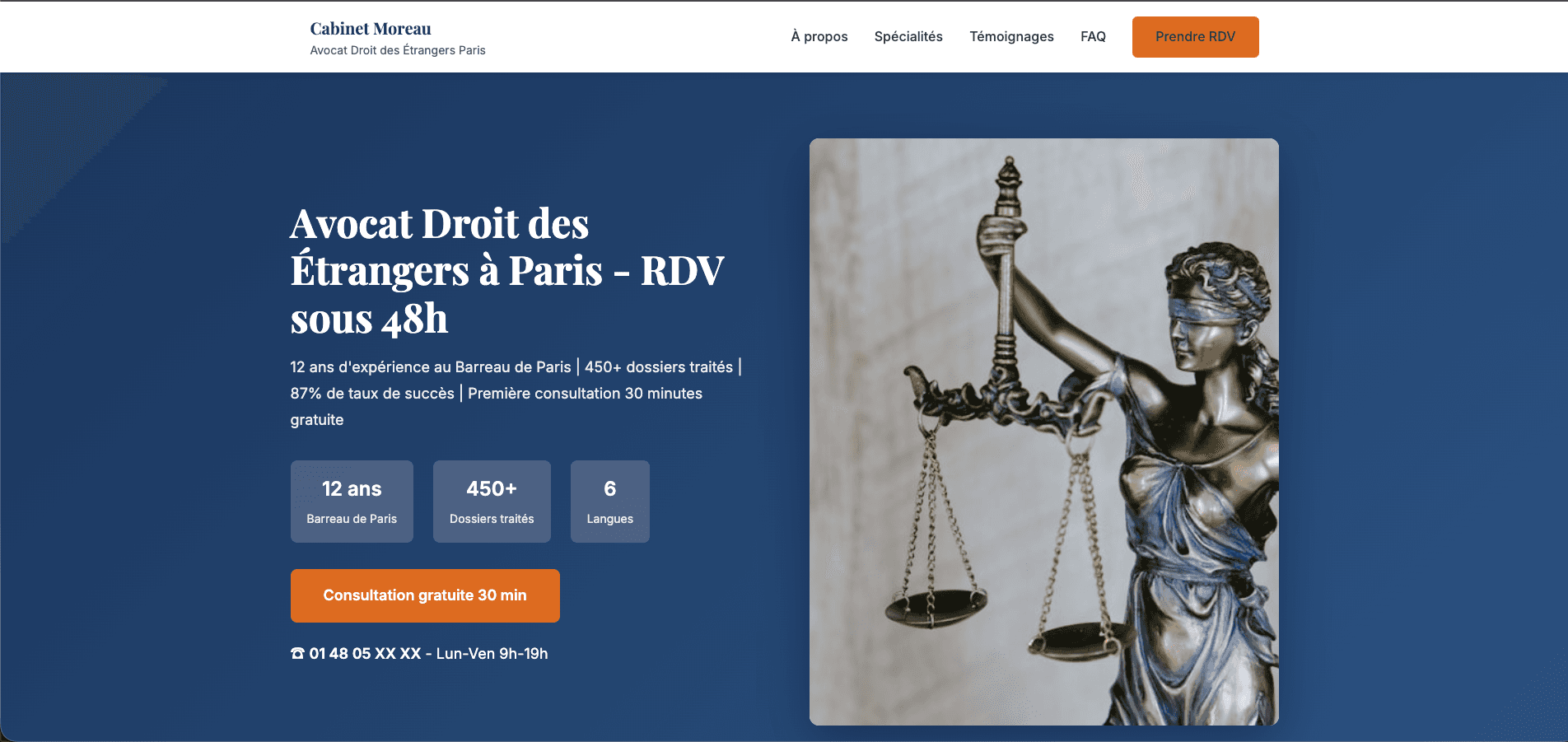 Screenshot Landing Page Avocat